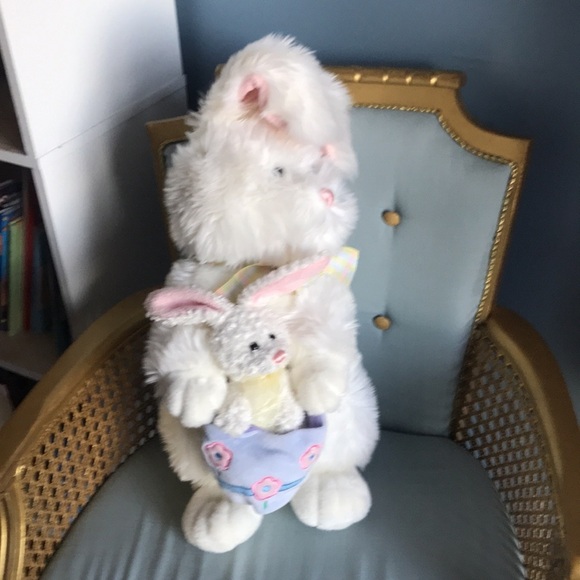E & J Classics large white Easter bunny with baby in egg stuffed animal plushie - Picture 5 of 12